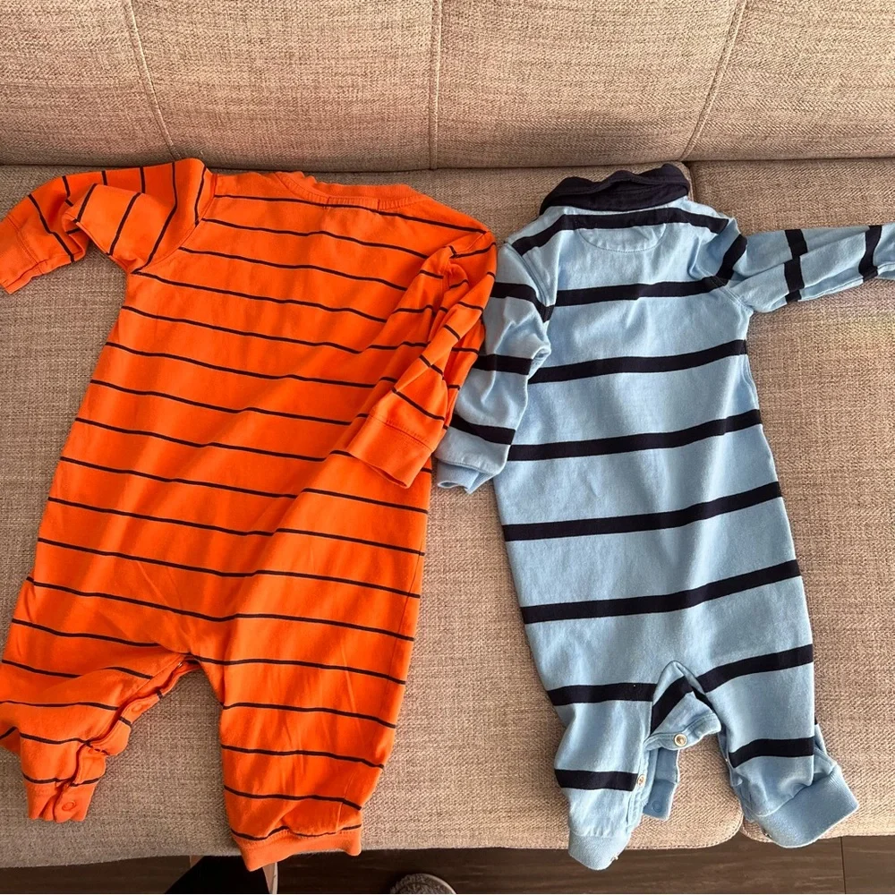 Ralph Lauren 2-pack Orange and Blue Striped Baby Rompers boys 6 and 18 months - Picture 7 of 12